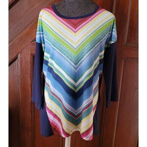 Christopher & Banks Blouse Casual Shirt Women's XL Rainbow Floral Rhinestone NWT